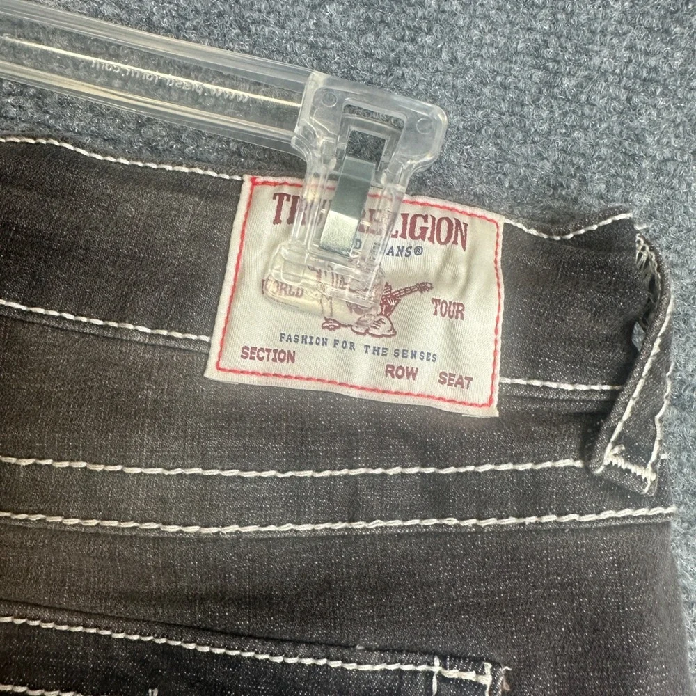 True Religion Baggy Denim Jort Mens 28 Black Cocoa Crumble Big T Flap NWT